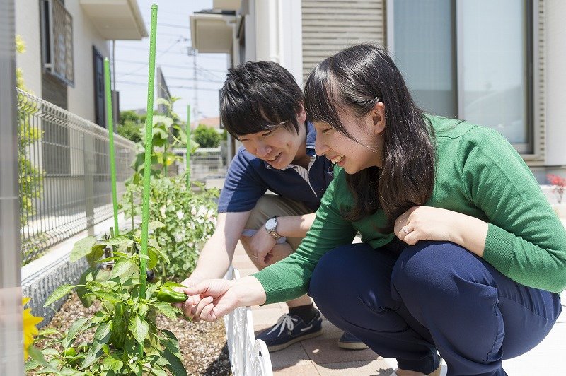 十分な広さがあるお庭。植物の世話は主に奥様のご担当