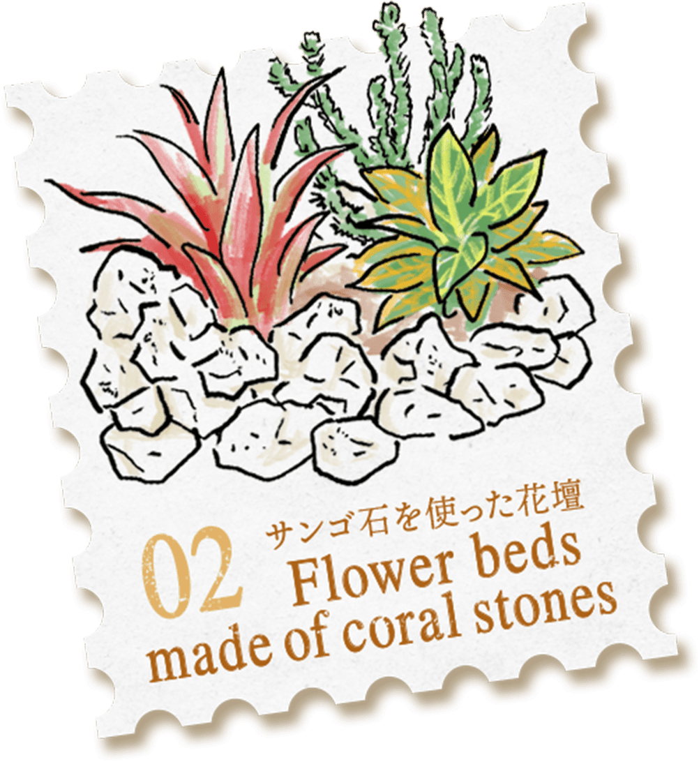 サンゴ石を使った花壇