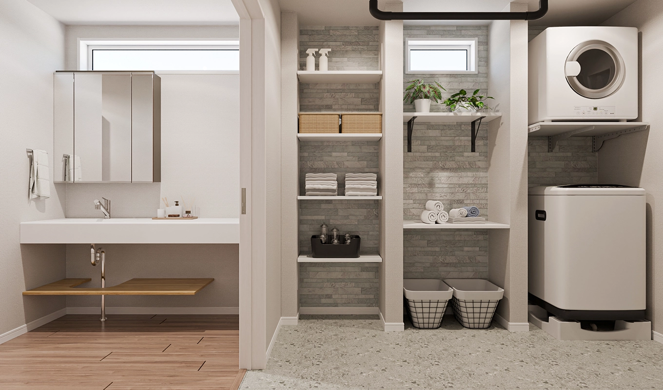 玄関からパントリーへ一直線。帰宅と家事をつなぐ最短動線。