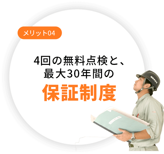 4回の無料点検と、最大30年間の保証制度