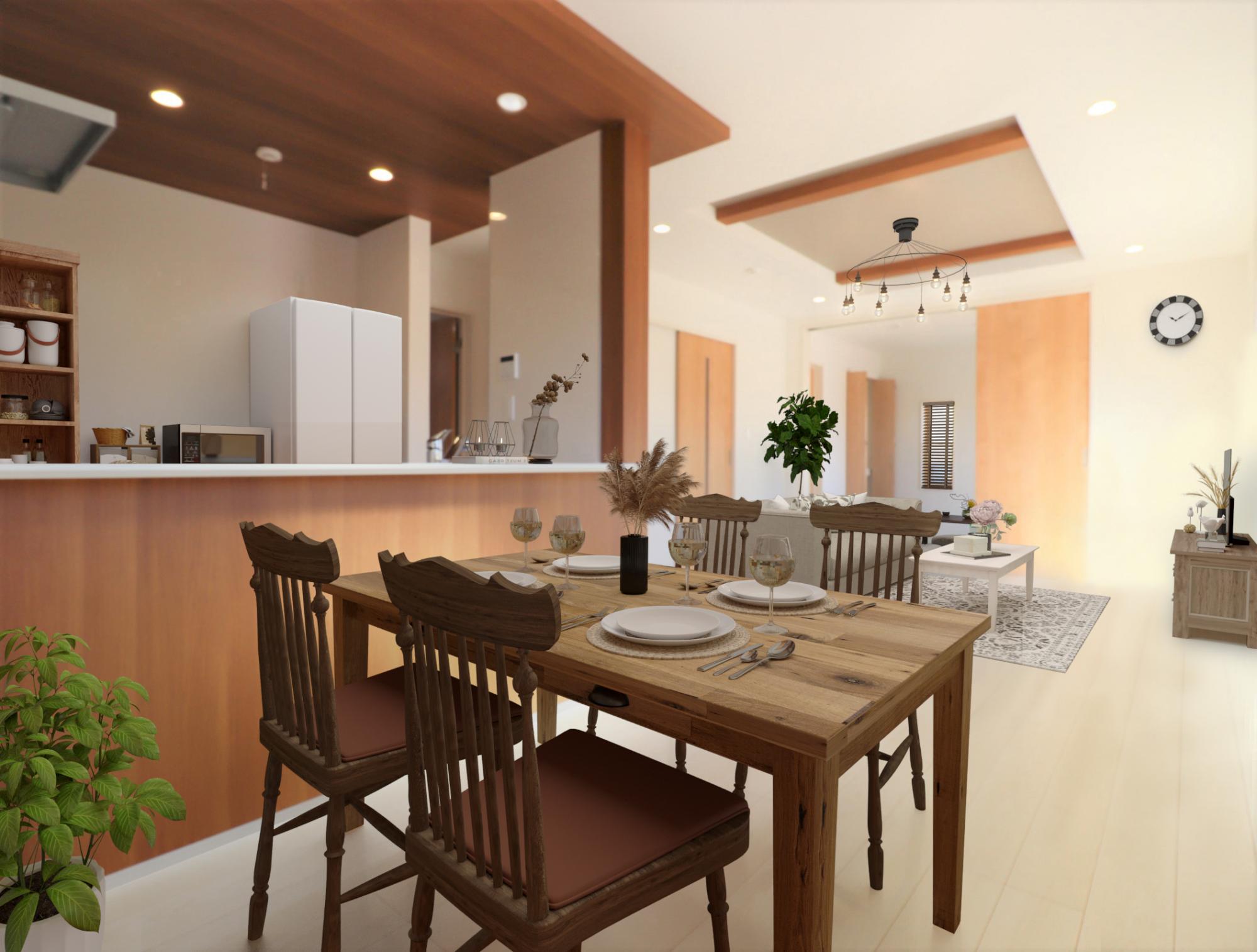 【リビング】17帖ゆったりリビング!シャッター、網戸、折上天井と設備も充実です♪