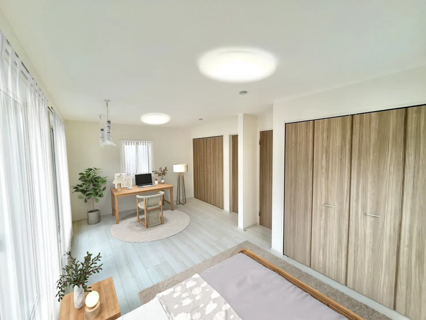 【①号棟イメージ】実際の室内写真に家具等を配置したCG画像です。家具付き販売ではございません。