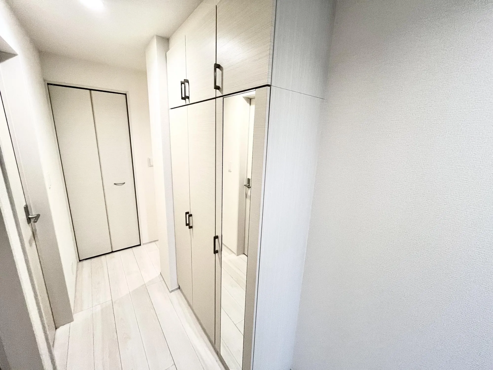 お出かけ前にミラーで確認、大型玄関収納