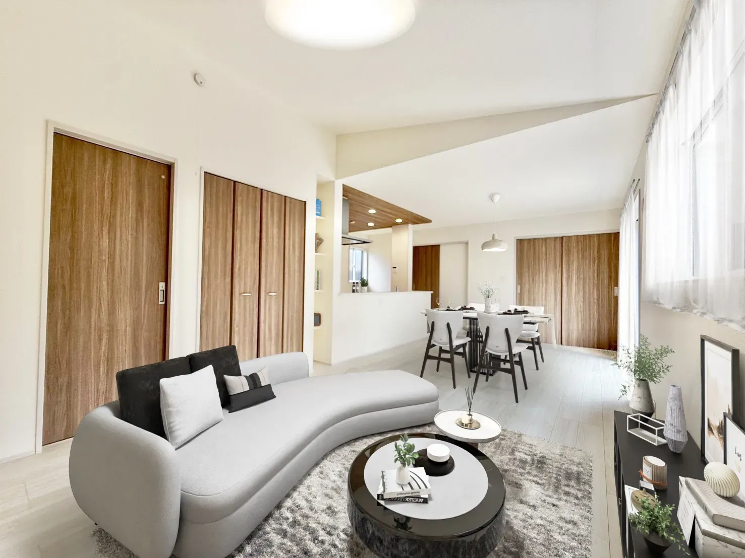 【①号棟イメージ】実際の室内写真に家具等を配置したCG画像です。家具付き販売ではございません。