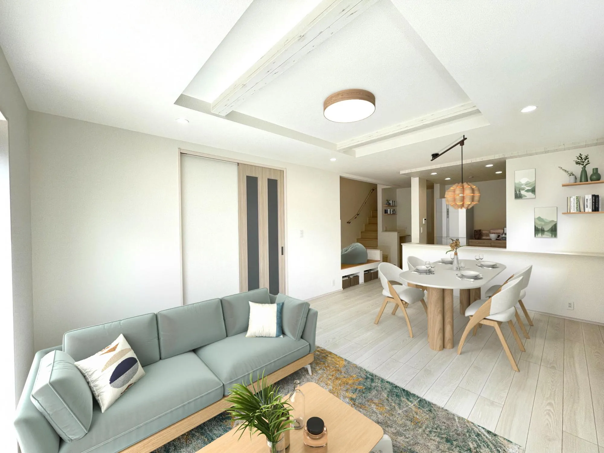 ②号棟 明るくアクセントクロスがかわいいリビング(※家具等をCGで加工しています。家具付き販売ではございません。)