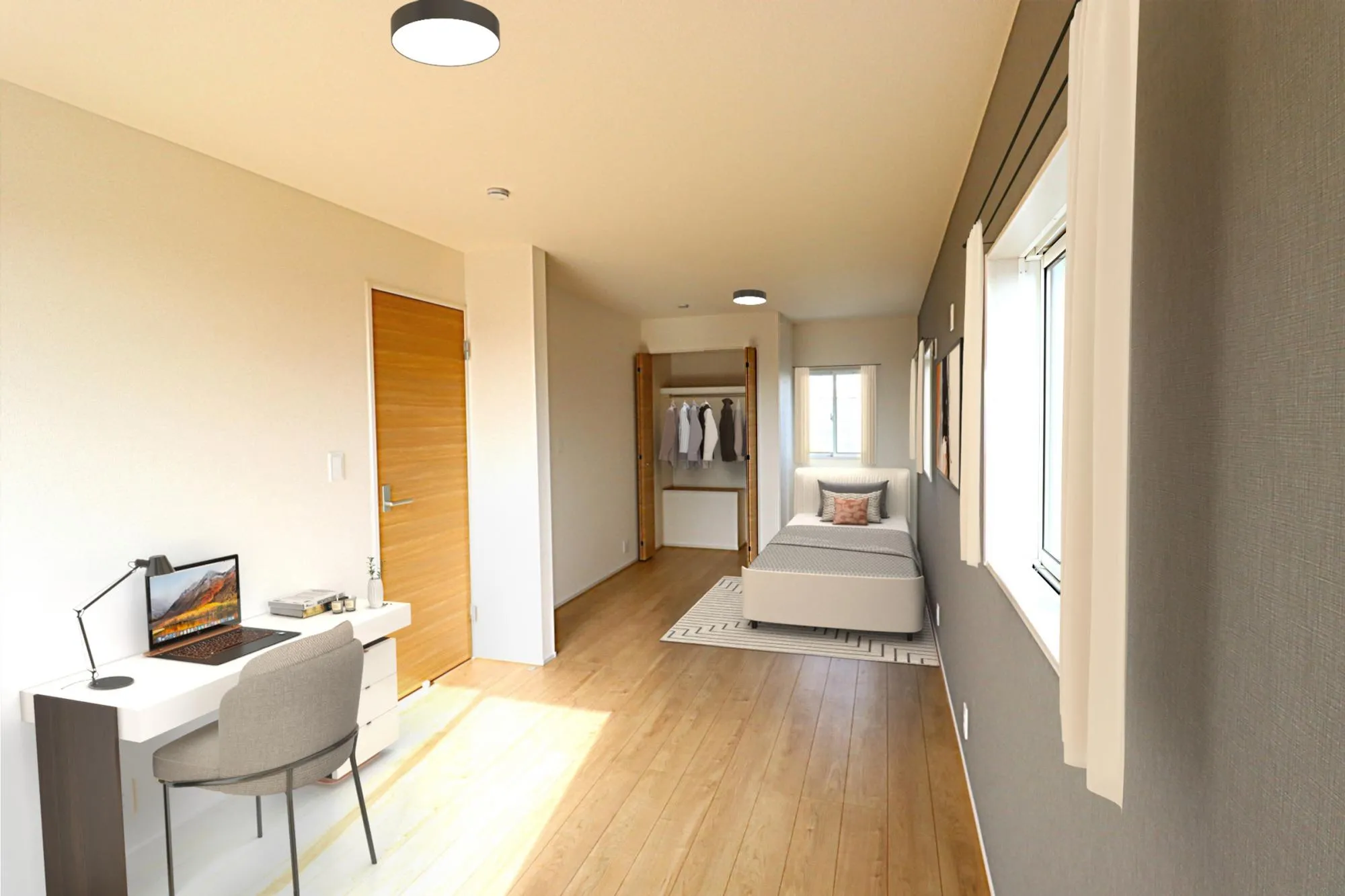 こちらは完成後の住まいをイメージしやすくするために制作されたCG画像です。
※家具付き販売ではございません。