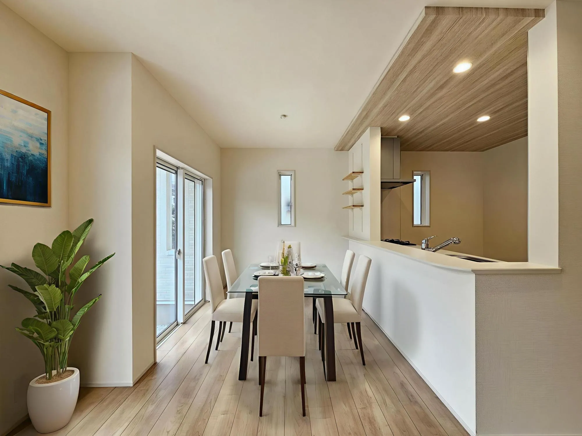 ご家族やお客様との時間など、多くの時を刻む空間。何気なく過ぎる時でさえも上質なひと時となる快適な空間を目指して。(装飾品はAI加工です)