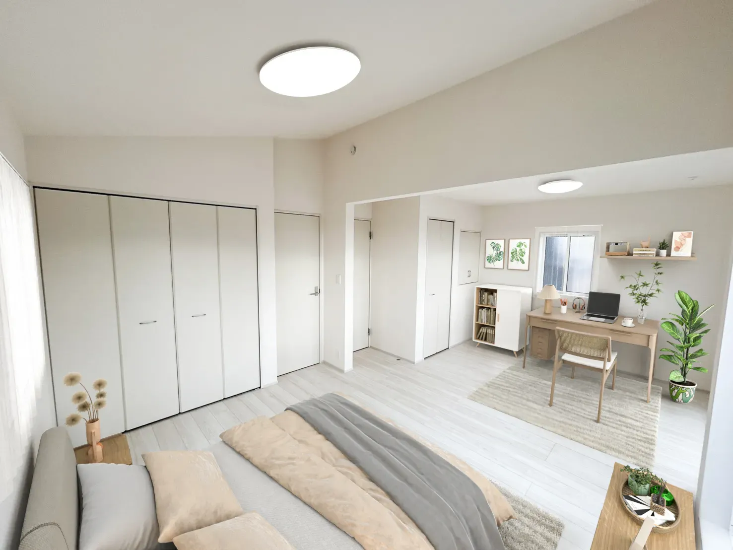 【①号棟洋室イメージ】実際の室内写真に家具等を配置したCG画像です。家具付き販売ではございません。