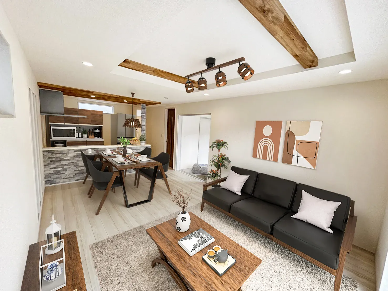 【②号棟LDKイメージ】実際の室内写真に家具等を配置したCG画像です。家具付き販売ではございません。