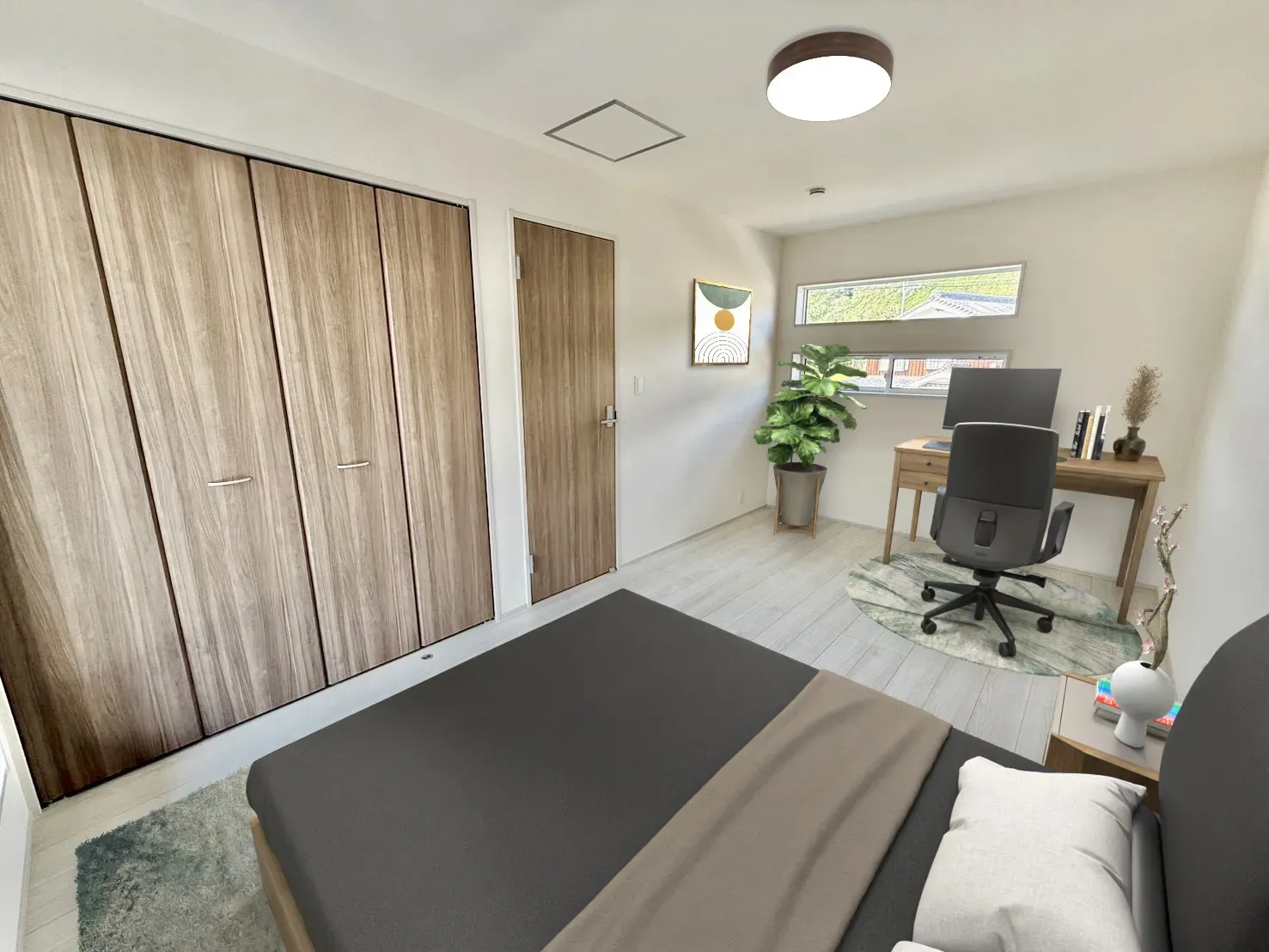 【①号棟イメージ】実際の室内写真に家具等を配置したCG画像です。家具付き販売ではございません。