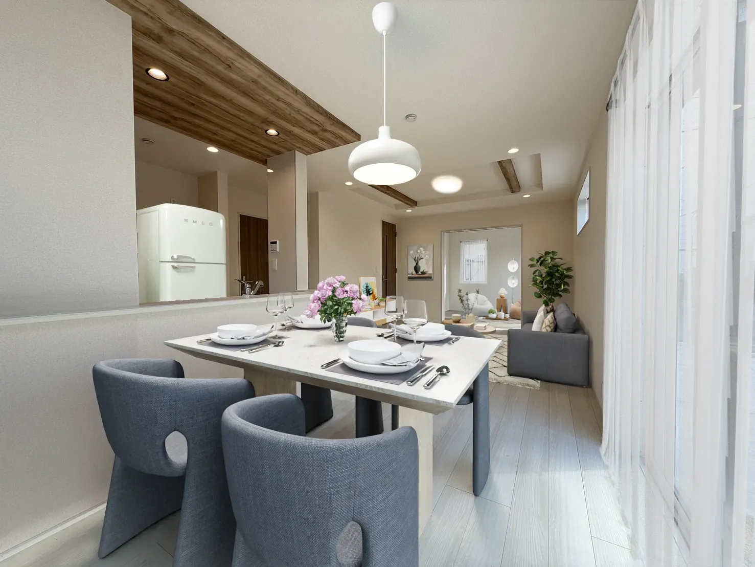 【LDK+和室イメージ】実際の室内写真に家具等を配置したCG画像です。家具付き販売ではございません。