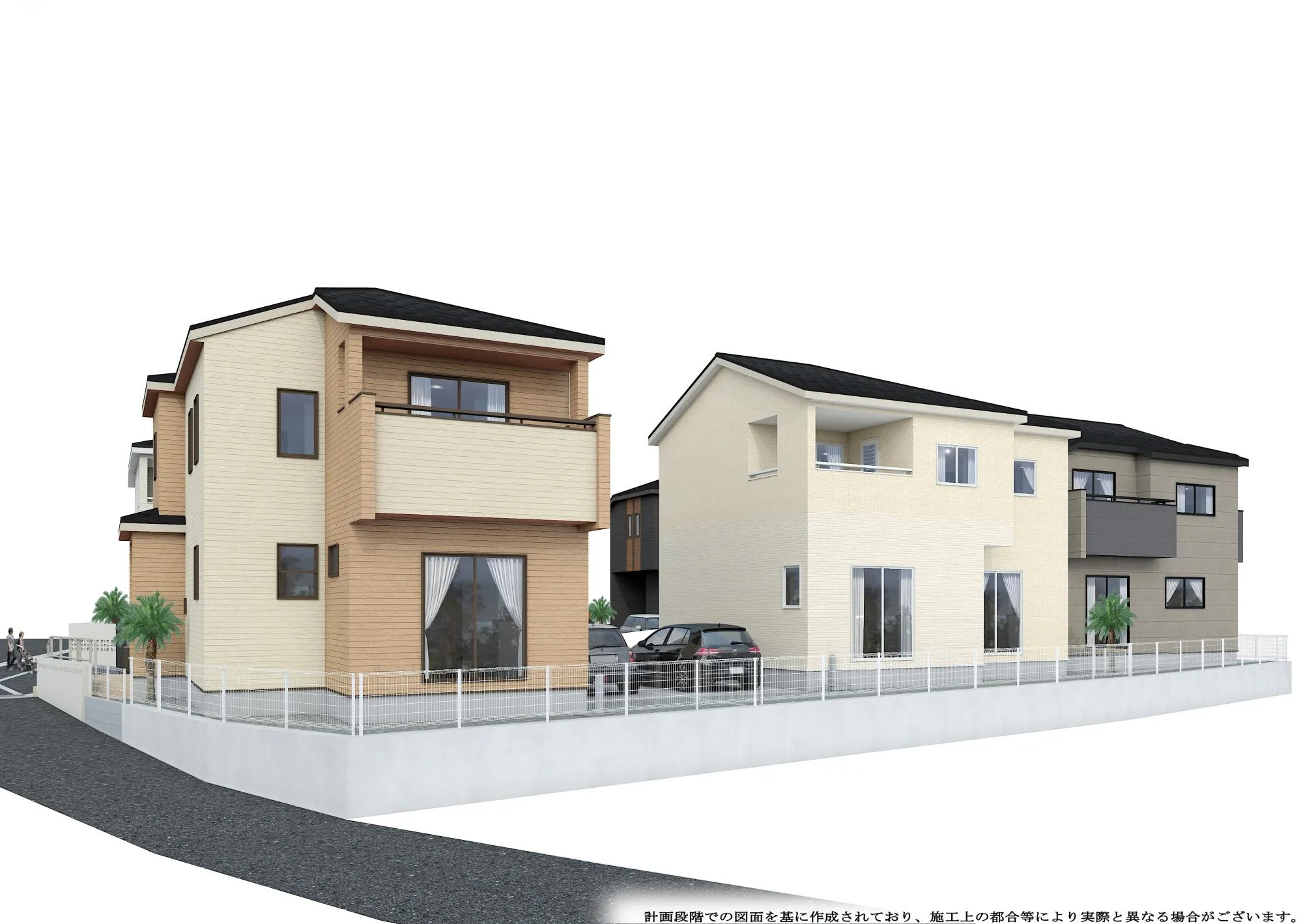 完成予想図:5号棟(左)、4号棟(中央)、3号棟(右奥)