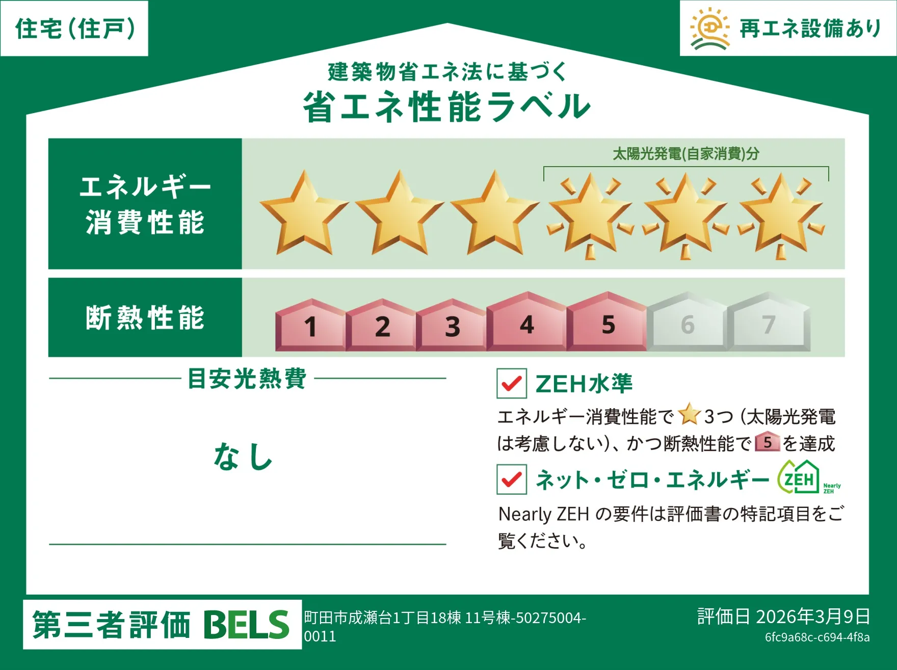 【ブルーミングガーデン 町田市成瀬台1丁目18棟 11号棟】省エネ性能ラベル  
