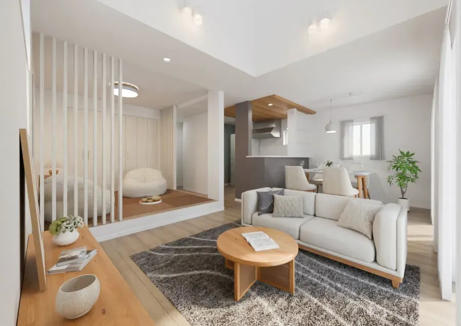 1号棟和室を望むリビング