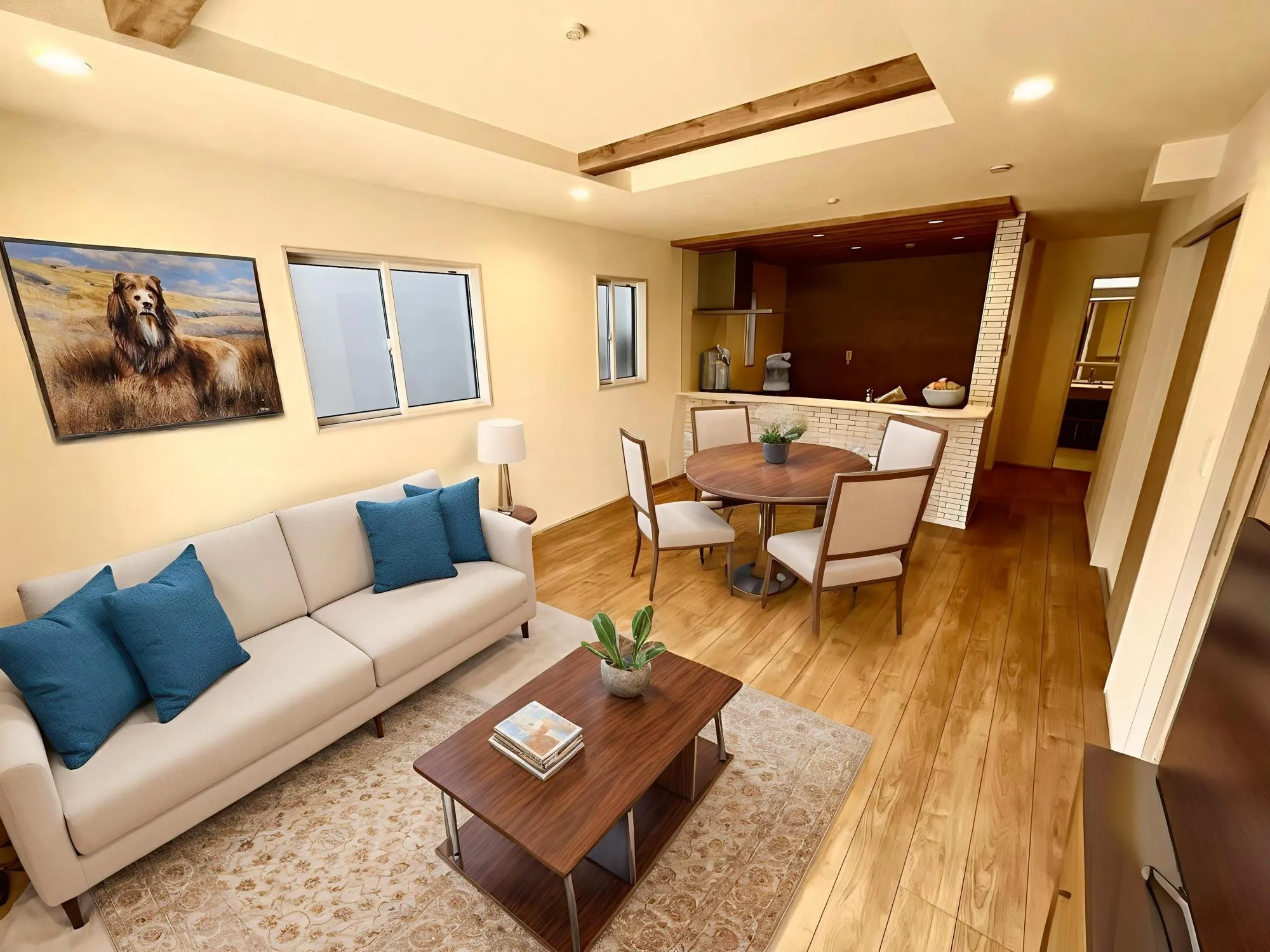 【2号棟】リビング。CG加工でお部屋をイメージ。家具付の販売は行っておりません。