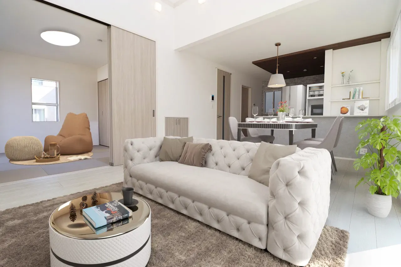 ①号棟　LDK(17.0帖)
※家具・家電はCGです。