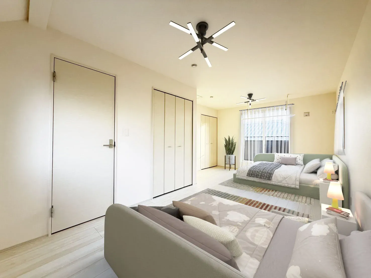 【洋室6.0帖+2.5帖イメージ】実際の室内写真に家具等を配置したCG画像です。家具付き販売ではございません。