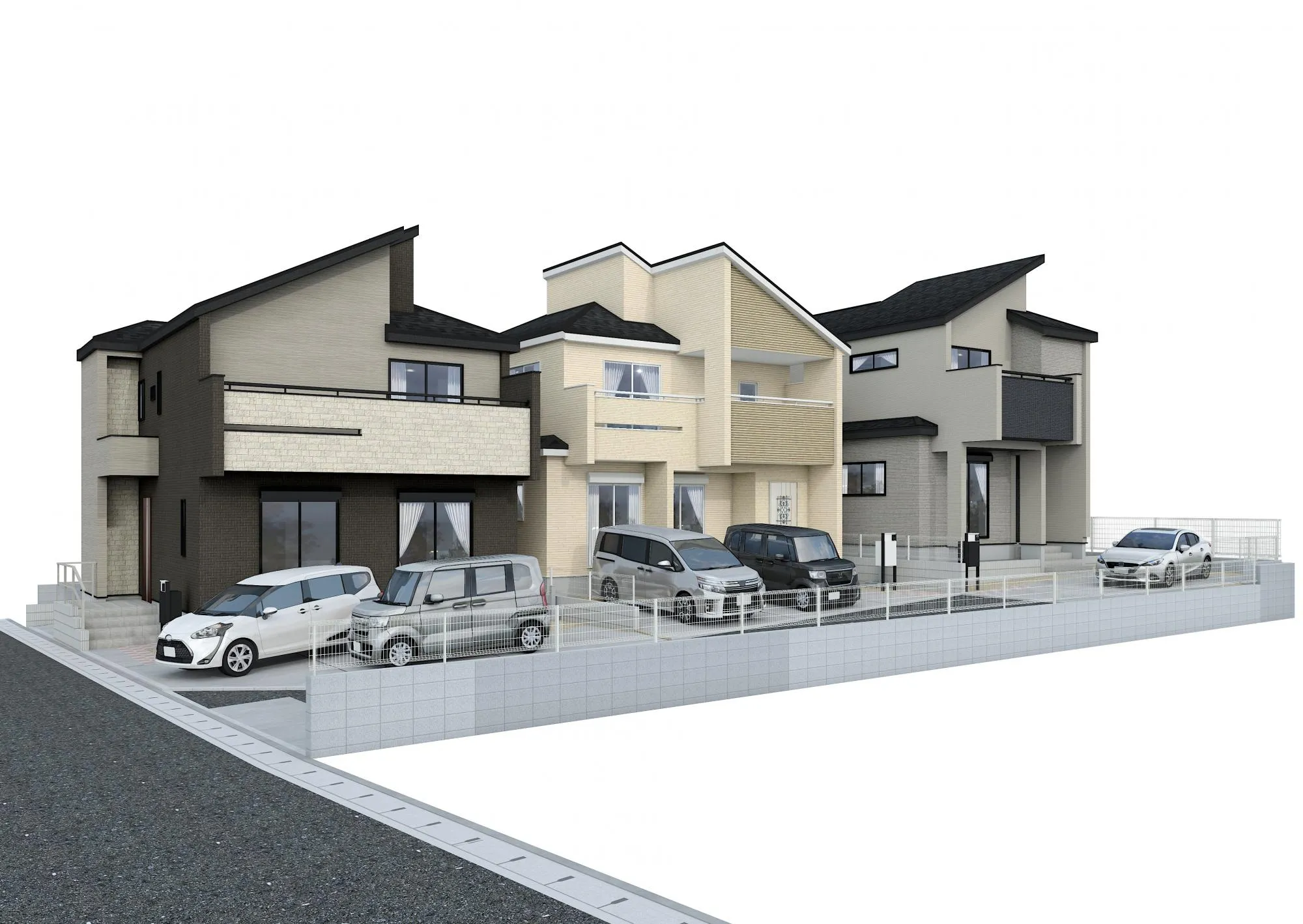 完成予想図　左から1号棟・2号棟・3号棟