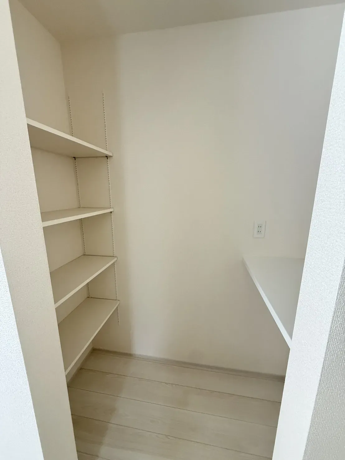 【①号棟パントリー】
パントリーには可動棚が設置されており、食料品の備蓄に便利です!