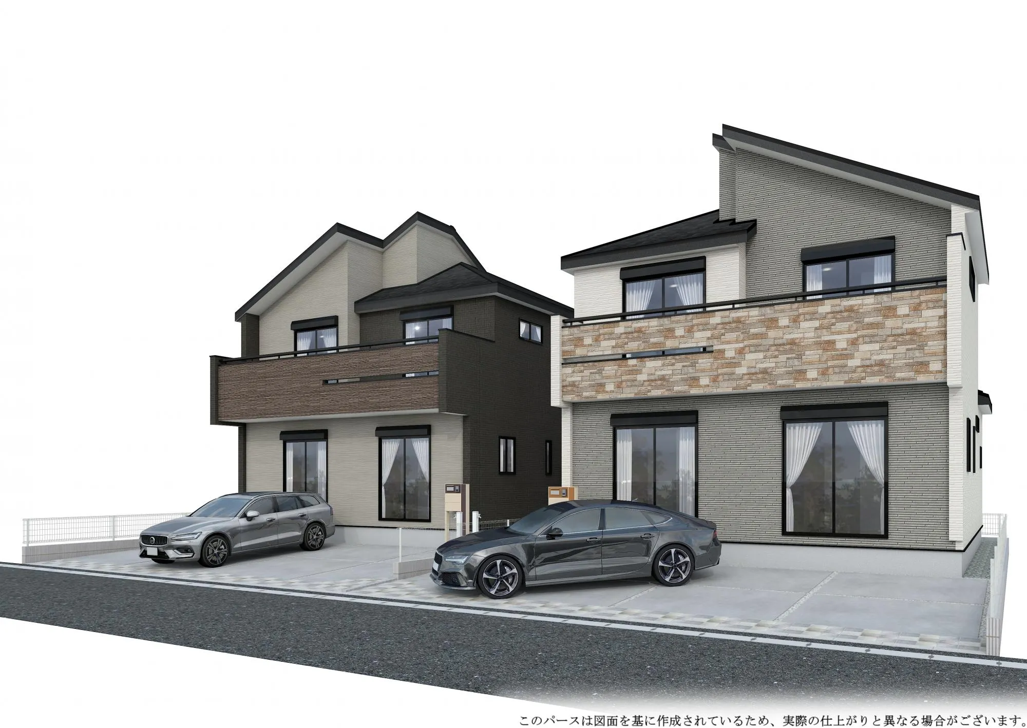 外観パース(左:1号棟、右:2号棟)