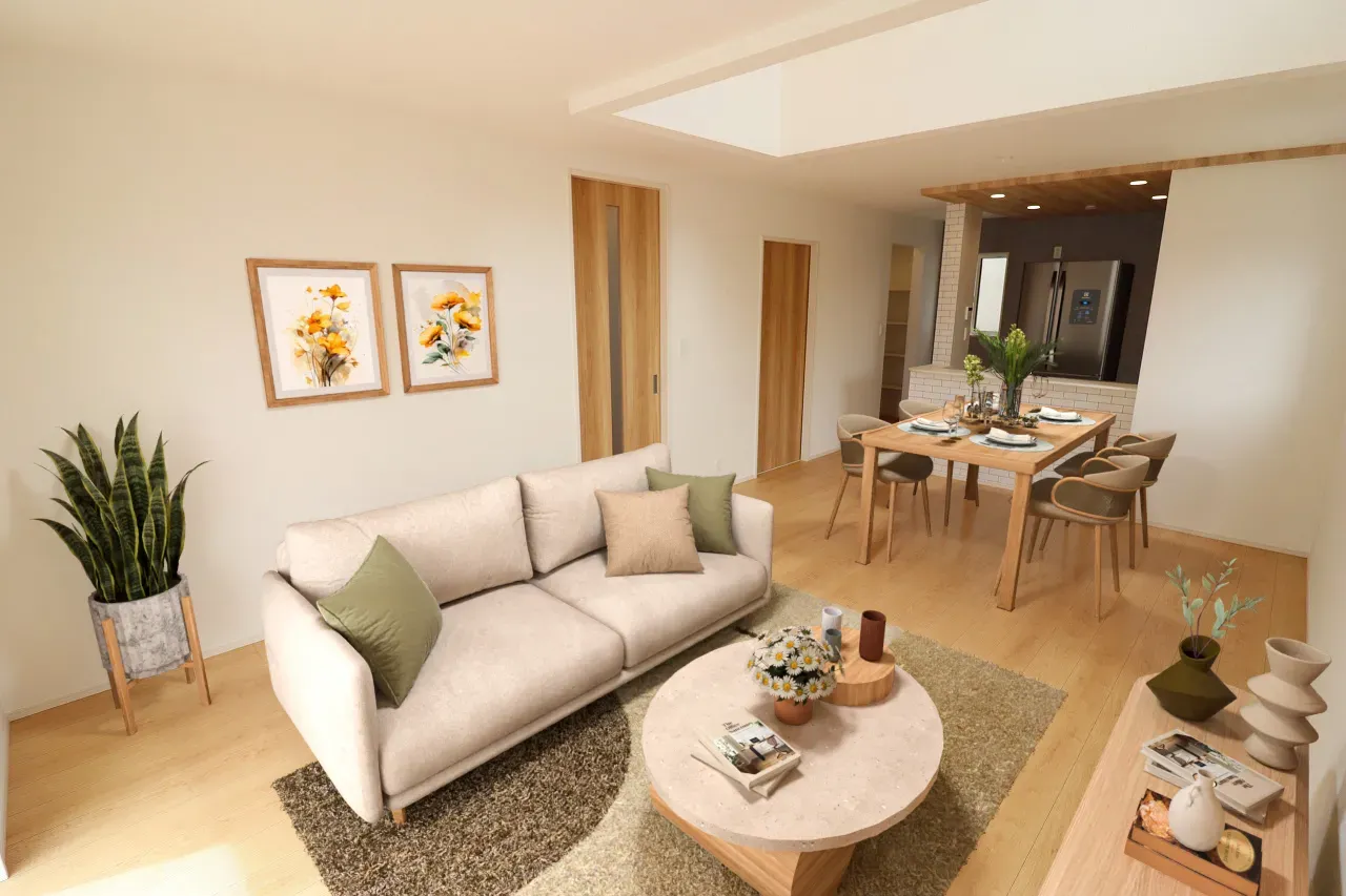 ①号棟　LDK(19.0帖)
※家具・家電はCGです。