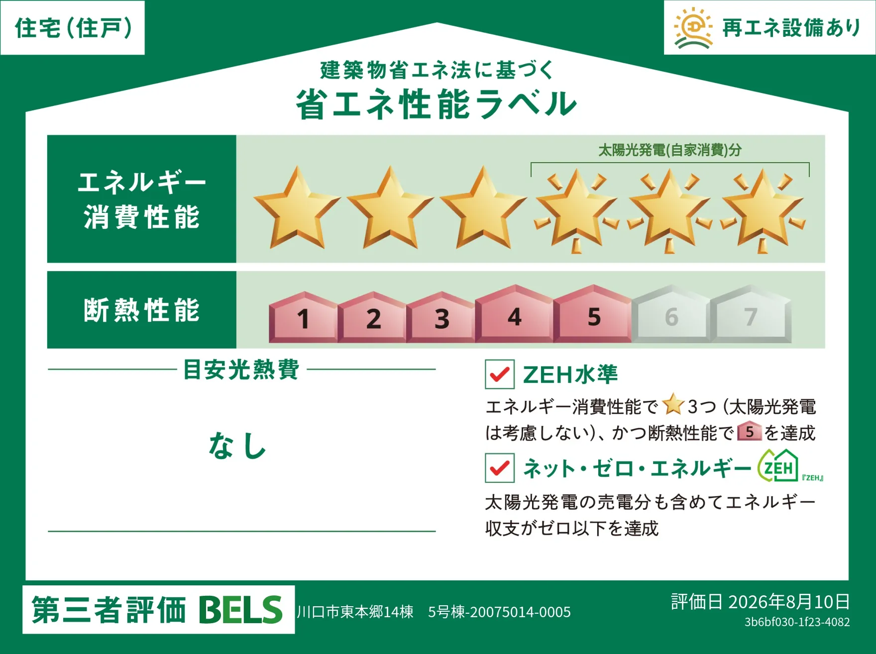 【ブルーミングガーデン 川口市東本郷14棟 5号棟】省エネ性能ラベル