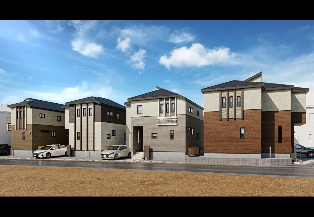 1~4号棟:外観パース
※図面を基に描き起こしたパースです。実際とは多少異なります。