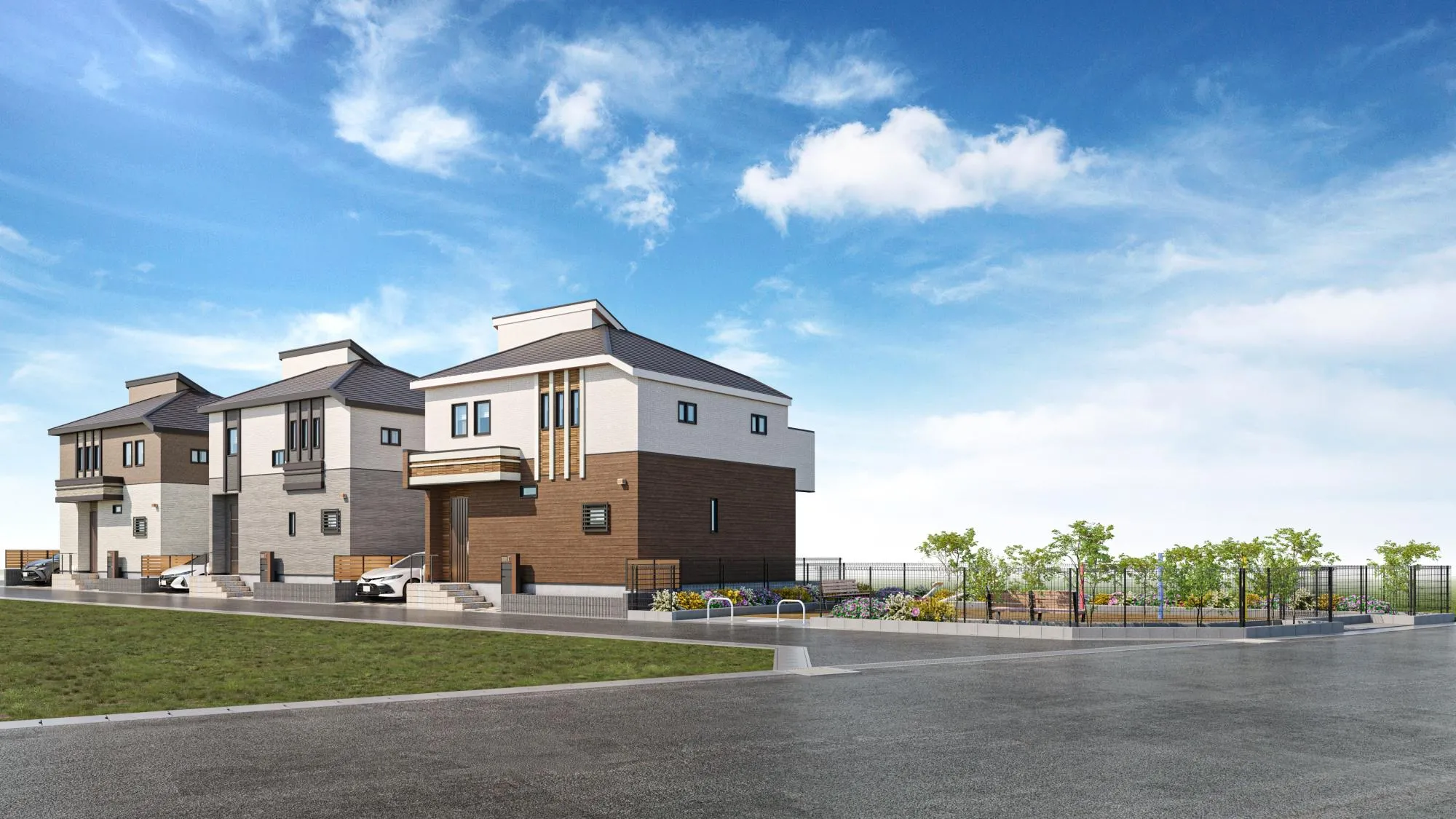 17～19号棟:外観パース
※図面を基に描き起こしたパースです。実際とは多少異なります。