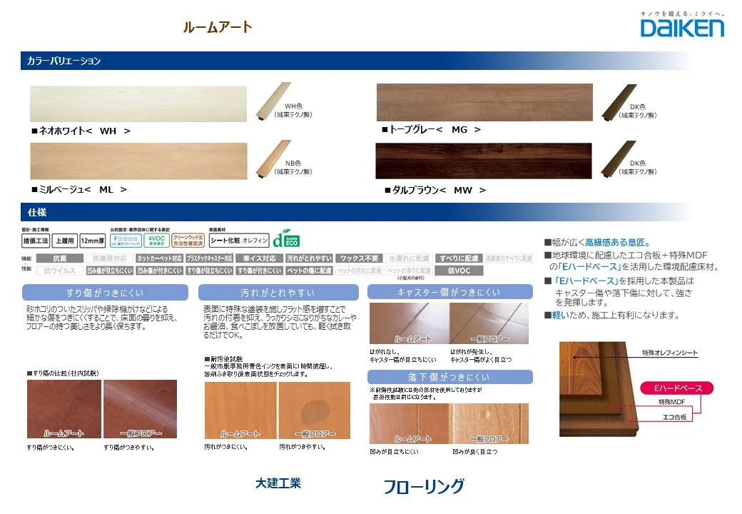 【フローリング】幅が広く高級感のあるフローリングを採用。すり傷がつきにくく、汚れが取れやすいためお手入れのしやすさも魅力の一つです。