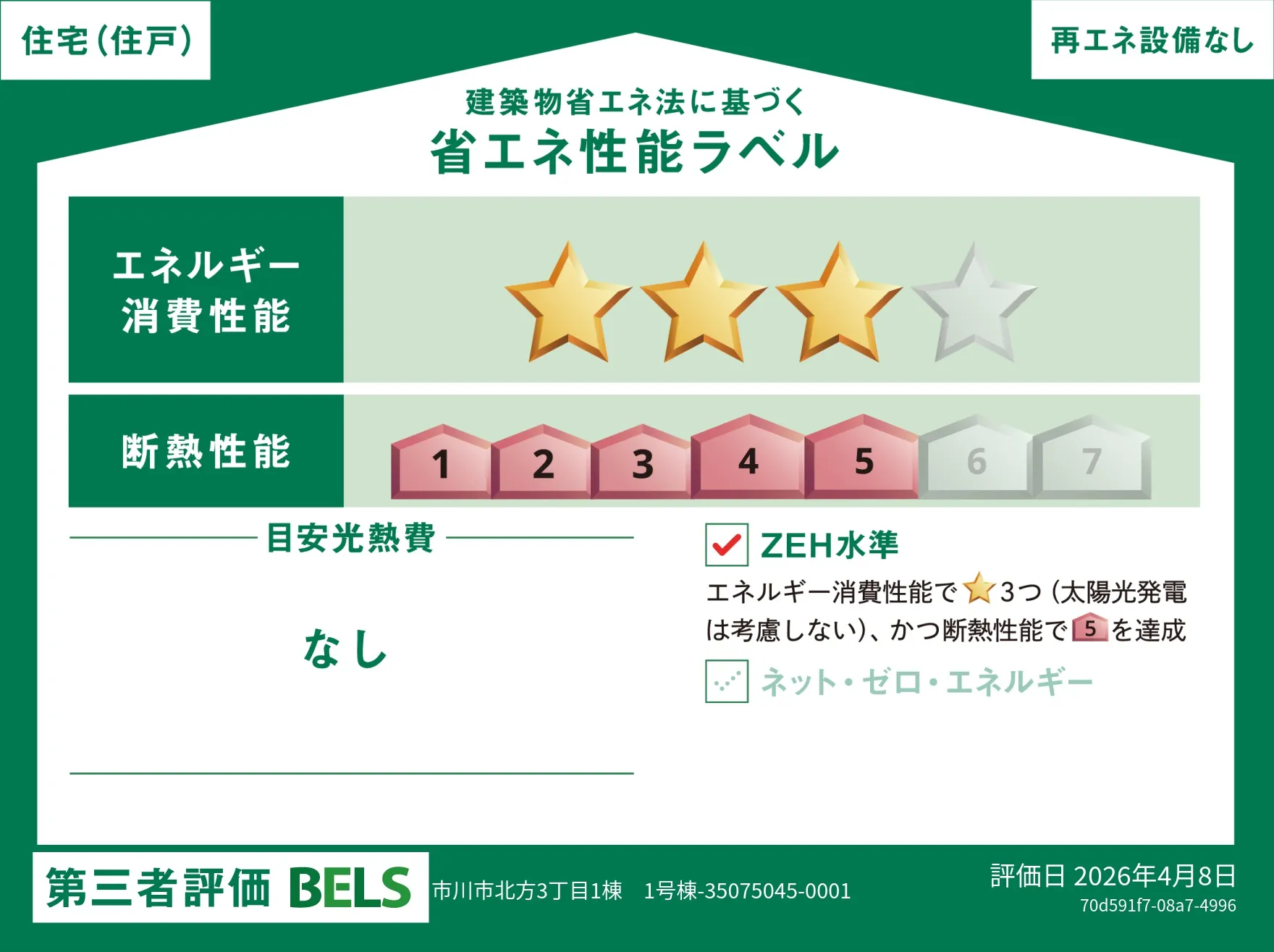 【ブルーミングガーデン 市川市北方3丁目1棟 】省エネ性能ラベル  