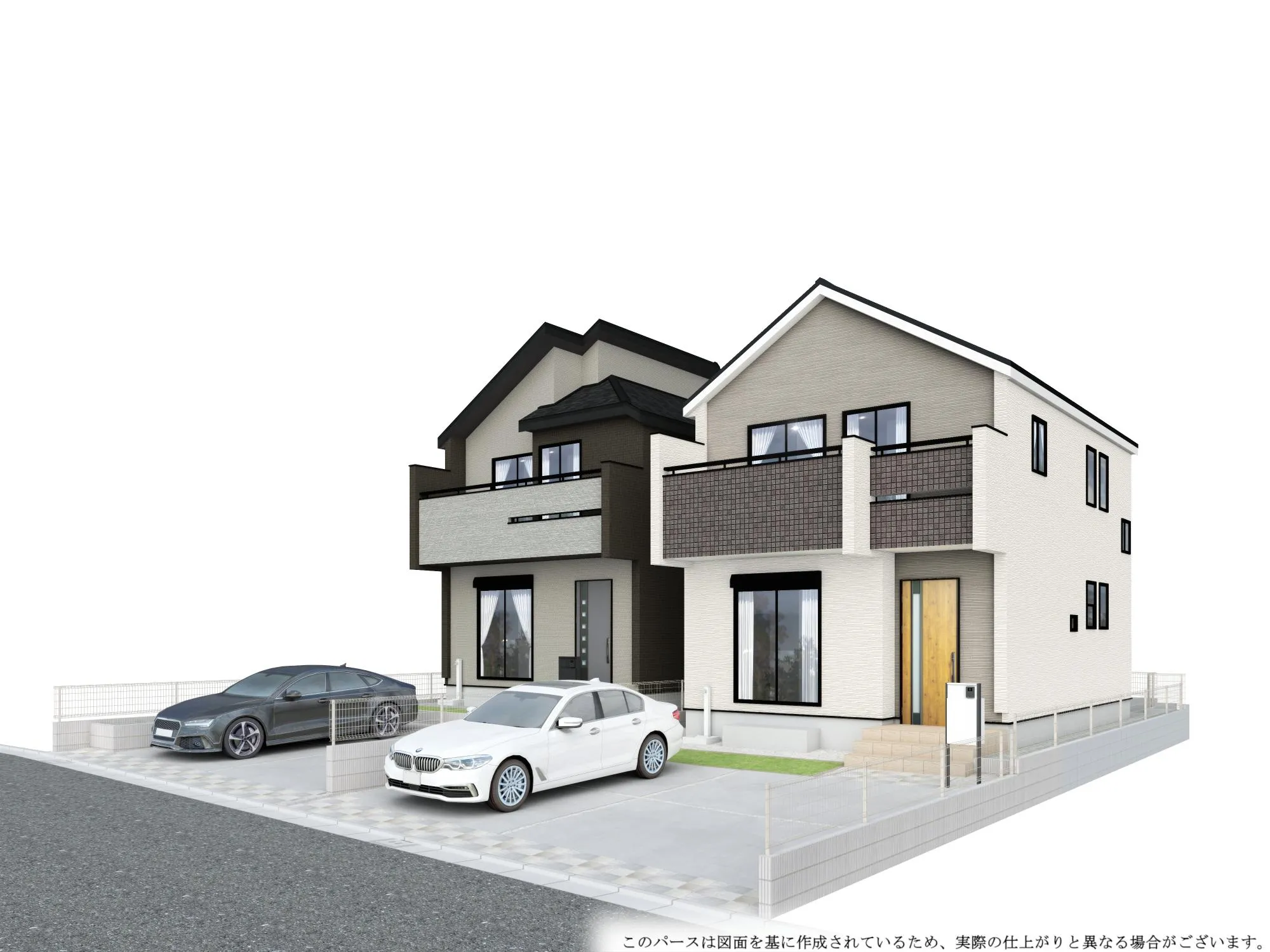 外観パース(左:1号棟、右:2号棟)