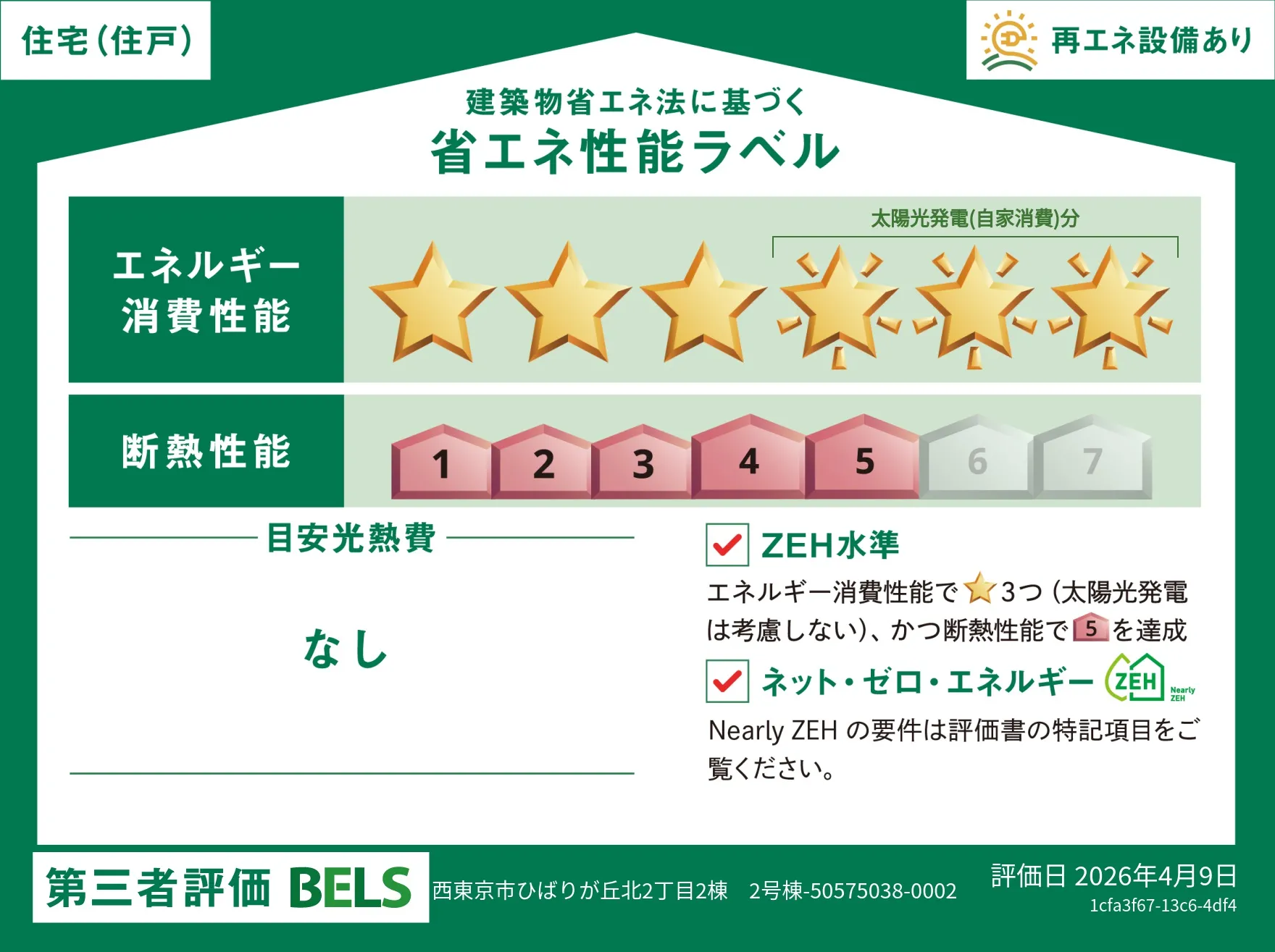 【ブルーミングガーデン 西東京市ひばりが丘北2丁目2棟 2号棟】省エネ性能ラベル  
