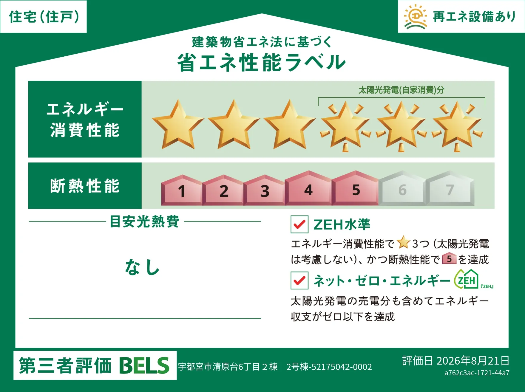 【ブルーミングガーデン 宇都宮市清原台6丁目2棟 2号棟】省エネ性能ラベル  