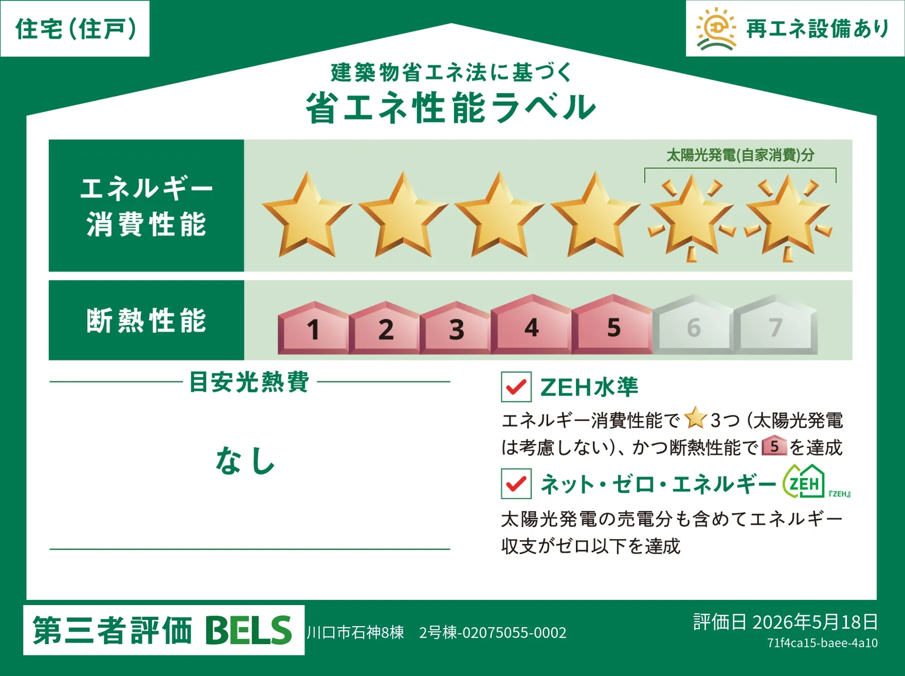 【ブルーミングガーデン 川口市石神8棟 2号棟】省エネ性能ラベル  