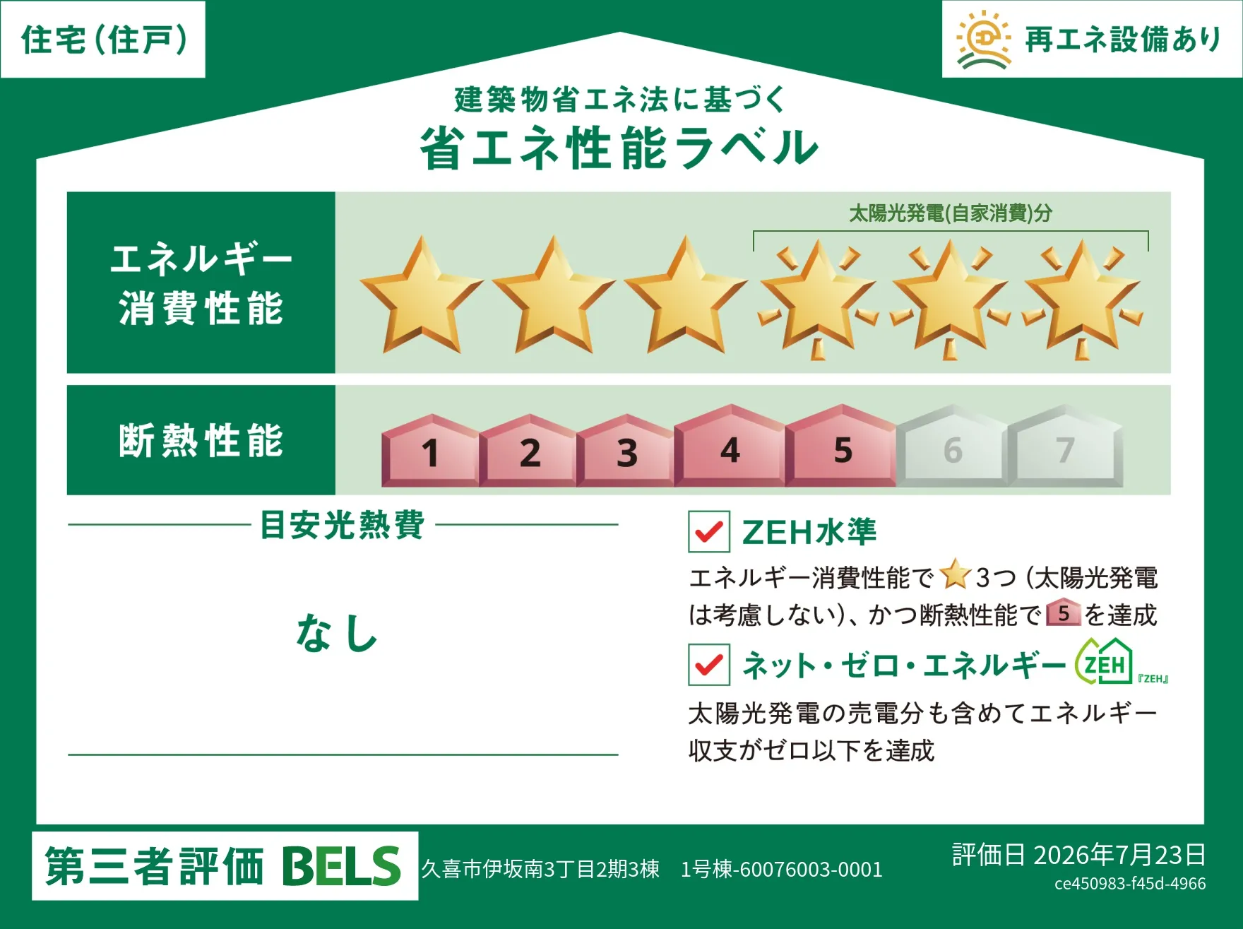 【ブルーミングガーデン 久喜市伊坂南3丁目2期1棟 第II期1号棟】省エネ性能ラベル