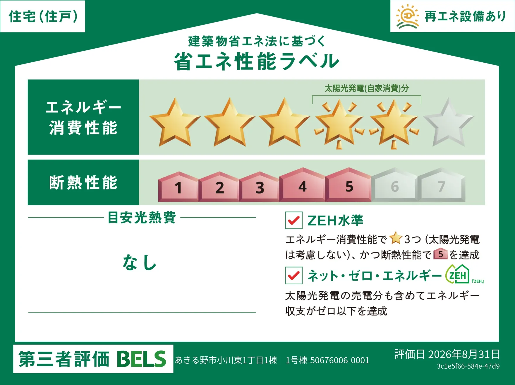 【ブルーミングガーデン あきる野小川東1棟 】省エネ性能ラベル  
