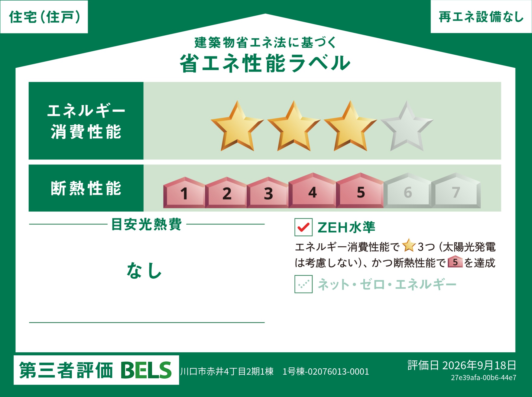 【ブルーミングガーデン 川口市赤井4丁目2期1棟 】省エネ性能ラベル  